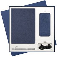 Подарочный набор Tweed, синий (ежедневник, ручка, аккумулятор)