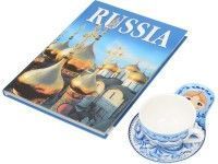 Набор Моя Россия: чайно-кофейная пара Матрешка, гжель и книга Россия на англ. языке