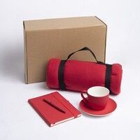 Набор подарочный COSINESS: плед, ежедневник, ручка, чайная пара, коробка, красный, красный
