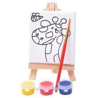 Набор для раскраски "Жираф":холст,мольберт,кисть, краски 3шт, белый