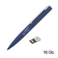 Ручка шариковая "Callisto" с флеш-картой на 16Gb, темно-синий, покрытие soft touch, темно-синий