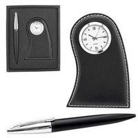 Набор "Лондон": часы настольные и ручка, серебристый, черный