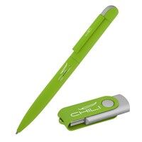 Набор ручка "Jupiter" + флеш-карта "Vostok" 8 Гб в футляре, фиолетовый, покрытие soft touch#, зеленое яблоко