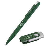 Набор ручка "Jupiter" + флеш-карта "Vostok" 8 Гб в футляре, фиолетовый, покрытие soft touch#, темно-зеленый