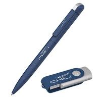 Набор ручка "Jupiter" + флеш-карта "Vostok" 8 Гб в футляре, фиолетовый, покрытие soft touch#, темно-синий