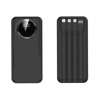 Зарядное устройство "Phantom" 10000 mAh с 4мя встроенными кабелями и цифровым индикатором заряда, черный
