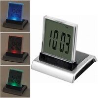 Часы-календарь-термометр с разноцветной подсветкой "Дисплей", серебристый, черный