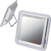 Часы-зеркало с датчиком звука и будильником "ОТРАЖЕНИЕ", 13 х 13 х 2,2 см; пластик; тампопечать, серебристый