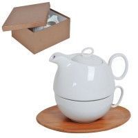 Набор "Мила": чайник и чайная пара в подарочной упаковке, коричневый, белый