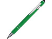 Ручка металлическая soft-touch шариковая со стилусом Sway, зеленый/серебристый (Р)