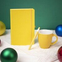 Подарочный набор HAPPINESS: блокнот, ручка, кружка, жёлтый, желтый