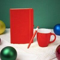 Подарочный набор HAPPINESS: блокнот, ручка, кружка, красный, красный