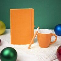 Подарочный набор HAPPINESS: блокнот, ручка, кружка, оранжевый, оранжевый