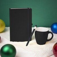 Подарочный набор HAPPINESS: блокнот, ручка, кружка, чёрный, чёрный