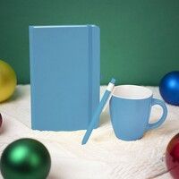 Подарочный набор HAPPINESS: блокнот, ручка, кружка, голубой, голубой