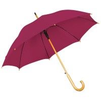 Зонт-трость с деревянной ручкой, полуавтомат, бордовый