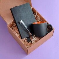 Набор подарочный DESKTOP: кружка, ежедневник, ручка,  стружка, коробка, черный/оранжевый, черный, оранжевый