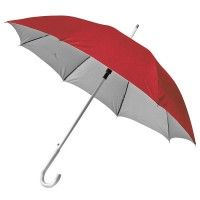 Зонт-трость SILVER, пластиковая ручка, полуавтомат, красный, серебристый