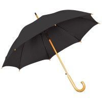 Зонт-трость с деревянной ручкой, полуавтомат, черный
