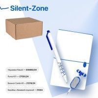 Набор подарочный SILENT-ZONE: бизнес-блокнот, ручка, наушники, коробка, стружка, бело-синий, белый, синий