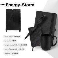 Набор подарочный ENERGY-STORM: бизнес-блокнот, ручка, зарядное устройство, кружка, рюкзак, черный, черный