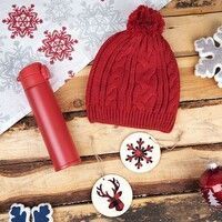 Подарочный набор WINTER TALE: шапка, термос, новогодние украшения, красный, красный