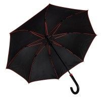 Зонт-трость BACK TO BLACK, пластиковая ручка, полуавтомат, черный, красный