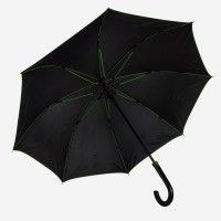 Зонт-трость BACK TO BLACK, пластиковая ручка, полуавтомат, черный, зеленый