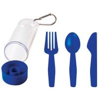 Набор "Pocket":ложка,вилка,нож в футляре с карабином, синий